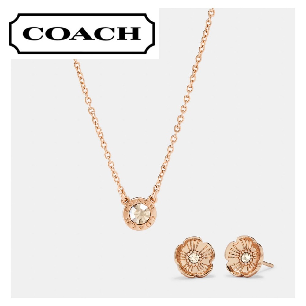 COACH OPEN CIRCLE NECKLACE + TEA ROSE STUD SET